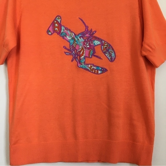 Twiggy London Orange Lobster Graphic Short Sleeve Crew Neck Knit Sweater Top - Picture 4 of 15